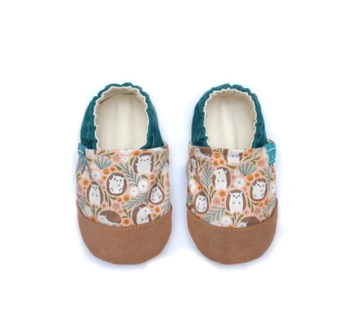 Rozmiar 29 - Buciki Titot Kapcie Jeżyki z Listkami Cute Hedgehoges – Barefoot Musztardowy/Brąz 