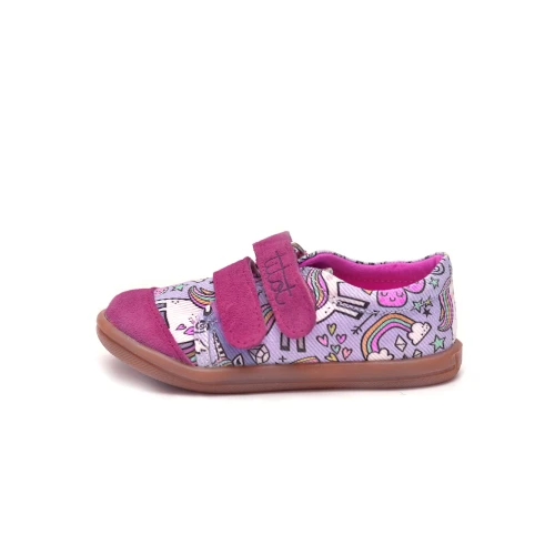 Profil boczny tenisówki Rainbow Unicorn prezentujący gumową podeszwę i wzór w jednorożce.